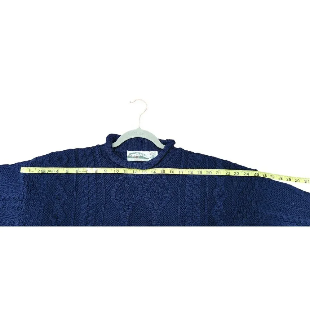 ARAN CRAFTS men's Navy 100% Irish Merino Wool Sweater Cable Knit XL